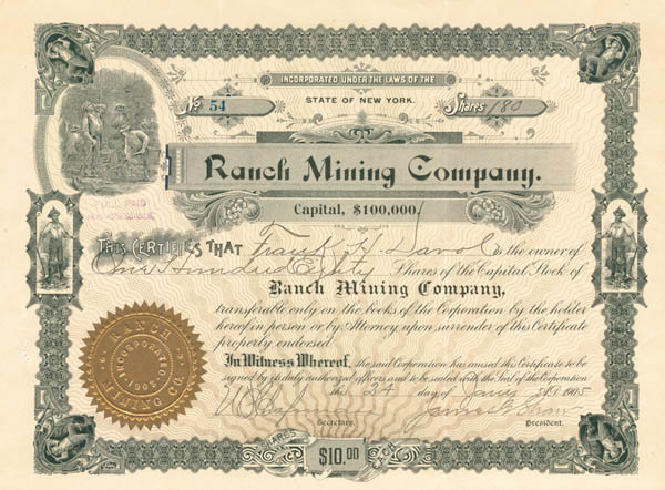 Ranch Mining Co. - Stock Certificate